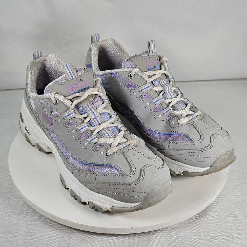 Skechers D'Lites Grey Purple Metallic Chunky Sneakers 149793 Womens 9‎